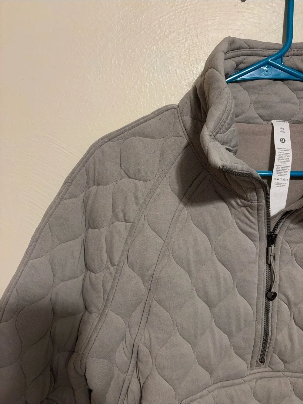 Lululemon Quilted Half Zip Pullover M/L Taupe Oversized Cropped Sweatshirt
